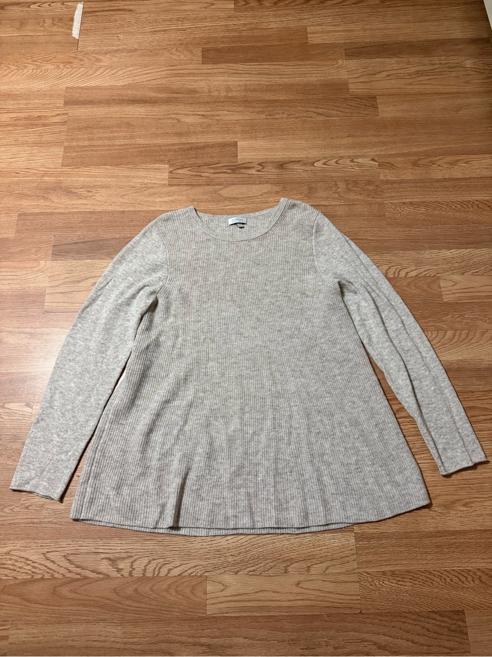 Kinross Cashmere Light Beige Ribbed Long-Sleeve Women’s Top
